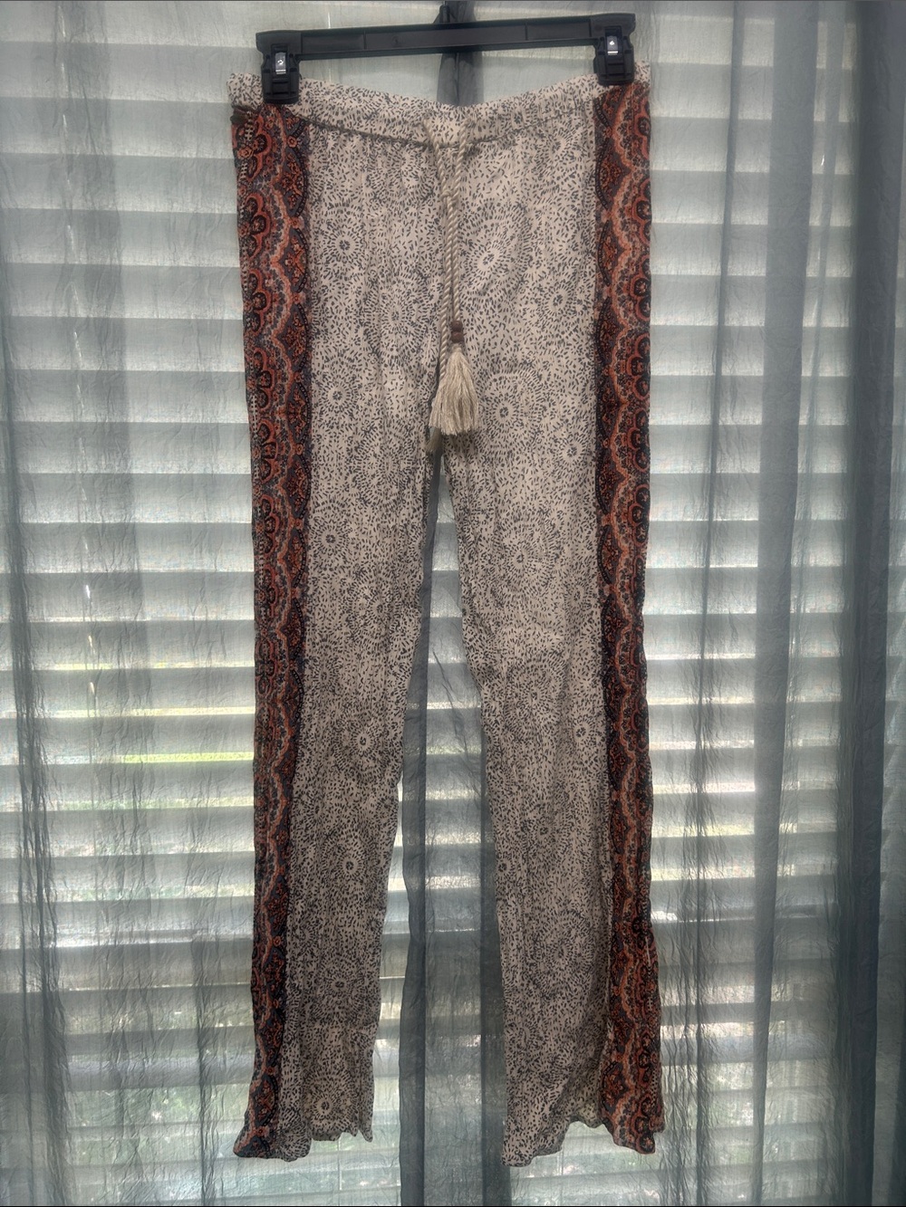 O’Neill Boho Printed Tassel Waist Pants in Cream and Rust